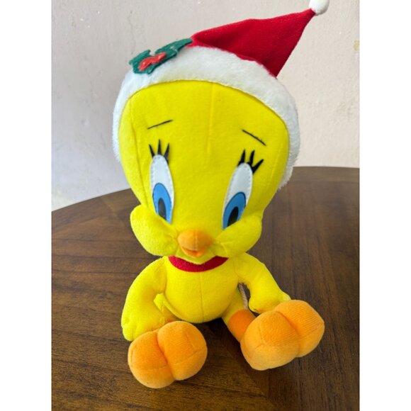 Vintage Christmas Looney Tunes Tweety Bird Santa Hat Plush Stuffed Animal 1990s - Picture 11 of 12